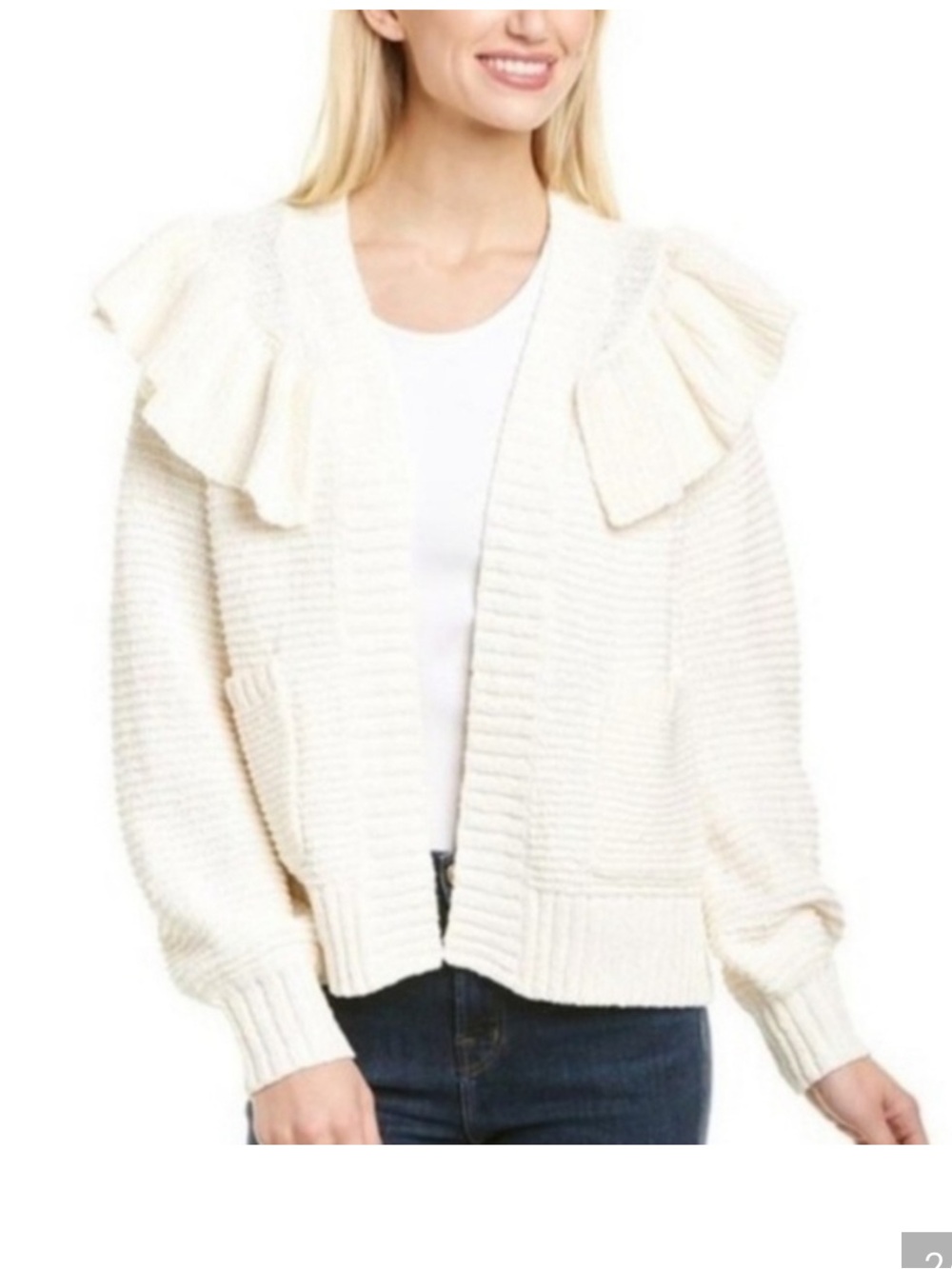 Madewell cream chunky Ruffle-Trim Open Cardigan (Bin A2-047)